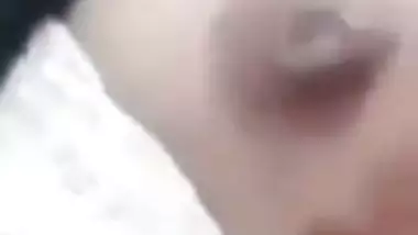 Cute expression during topless boobs show by Indian girl