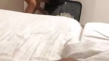 Wife in hotel room during honeymoon walks nude