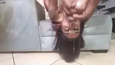 Indian upside down dildo gag | deepthroat