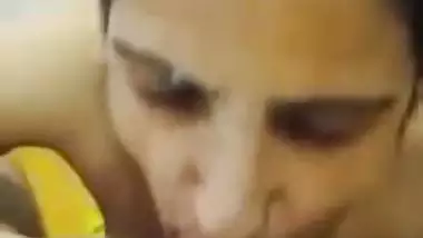 Pervert shoots his stepmom’s blowjob MMS and cums on her